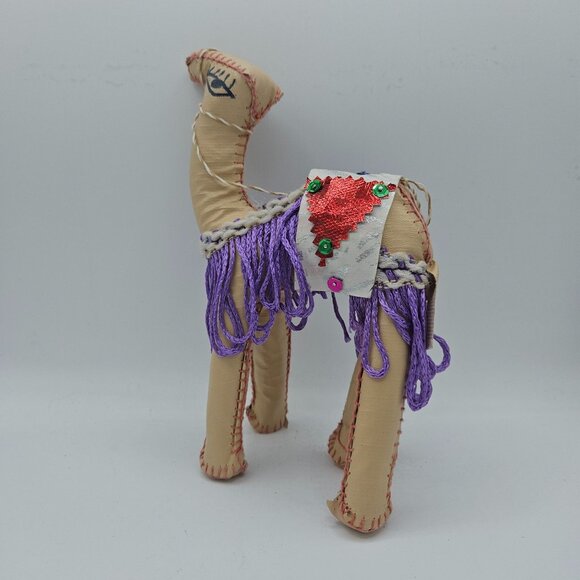 Handmade Fabric Camel Figurine With Colorful Embellished Saddle & Fringe - Picture 6 of 12